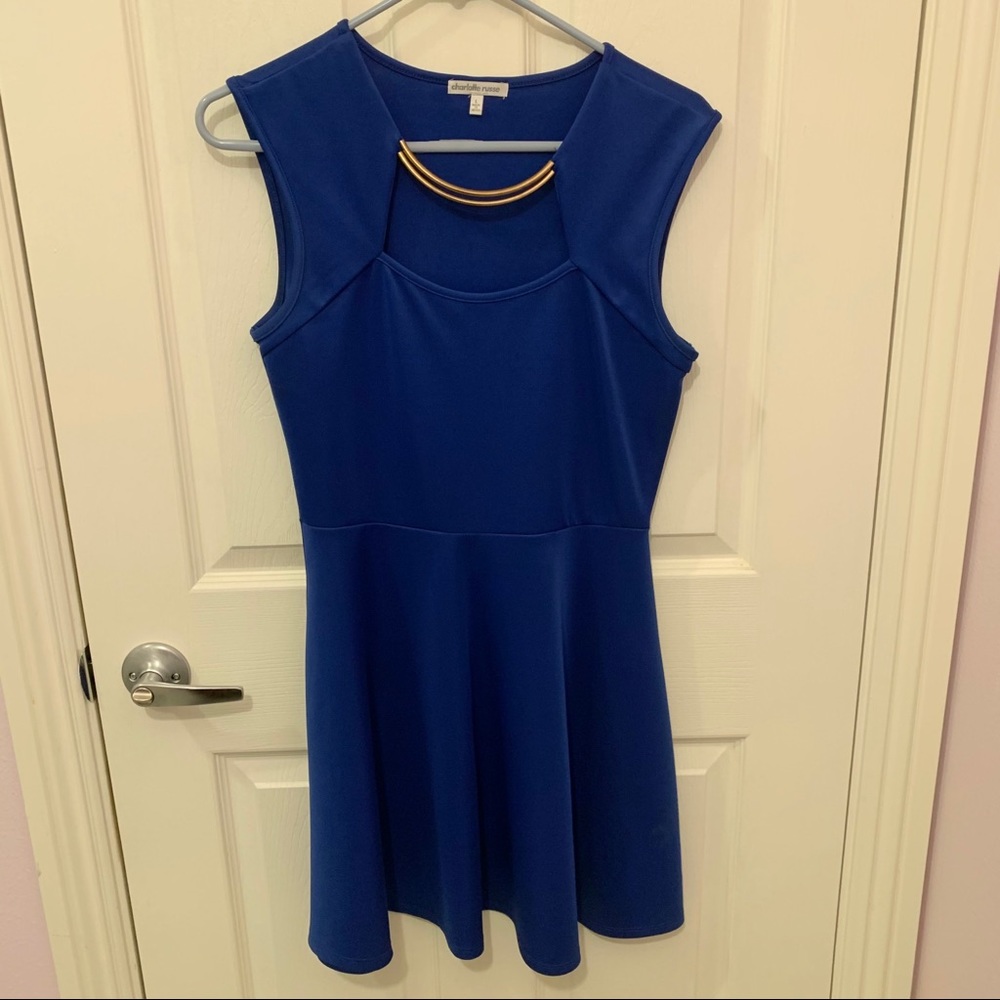 Royal Blue Mini Dress with Gold Embellishments